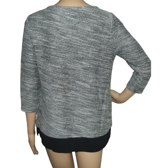 Talbots Sweater Womens Size SP Black White Woven Knit pockets shirttail tunic PS - Picture 2 of 14